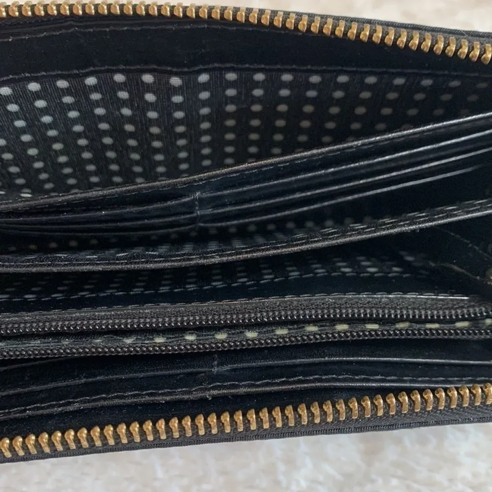 Kate Spade Zip Around Wallet Black Nylon Logo Plate